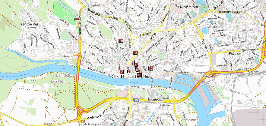 Bratislava Reiseführer mit Bratislava-Sehenswürdigkeiten  im Stadtplan